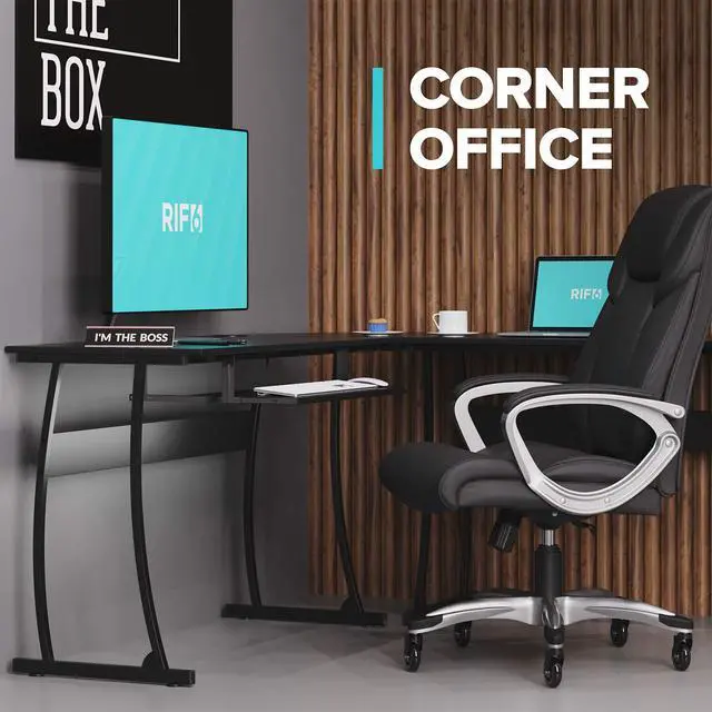 Alt view image 4 of 6 - L Shaped Modern Computer Home Office Gaming Desk with Keyboard Tray and Cable Management, Easy Assembly, Black