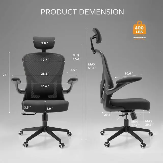 Alt view image 2 of 6 - Drafting Chair, Ergonomic Tall Office Chairs for Standing Desk, Home Office Desk Chair with Lumbar Support and Adjustable Flip-up Armrests & footrest (02Black)