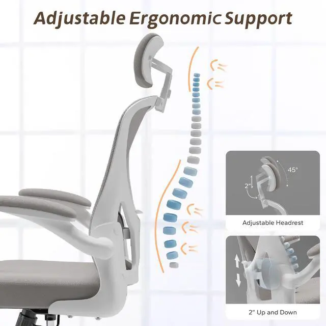 Alt view image 4 of 6 - Drafting Chair, Ergonomic Tall Office Chairs for Standing Desk, Home Office Desk Chair with Lumbar Support and Adjustable Flip-up Armrests & footrest (02Grey)