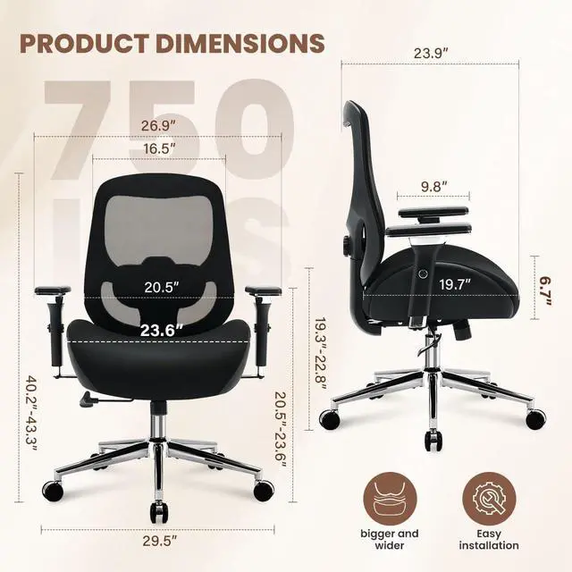 Alt view image 3 of 6 - 700lbs Big and Tall Office Chair for Heavy People Ergonomic Mesh Desk Chair with Wide Thick Seat Cushion,Adjustable Lumbar Support and 4D Armrests for Aitting All Day