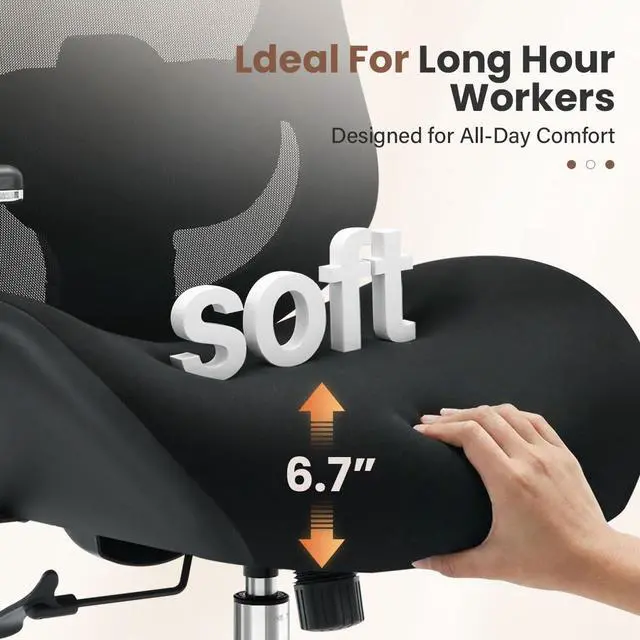 Alt view image 4 of 6 - 700lbs Big and Tall Office Chair for Heavy People Ergonomic Mesh Desk Chair with Wide Thick Seat Cushion,Adjustable Lumbar Support and 4D Armrests for Aitting All Day