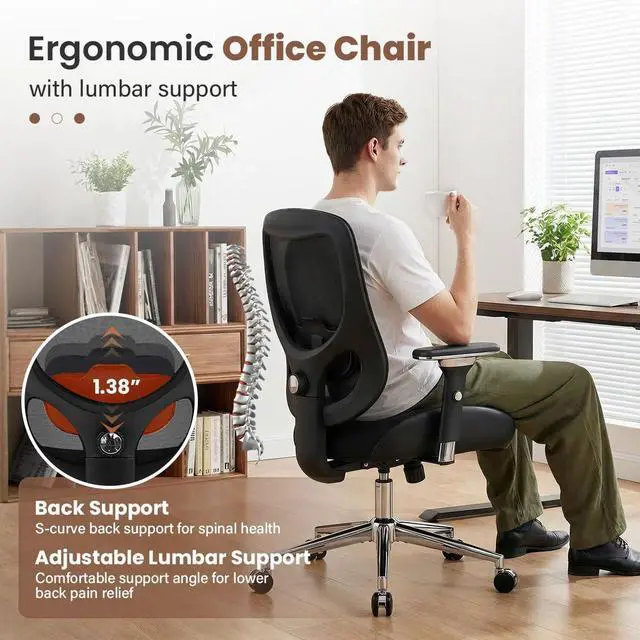 Alt view image 6 of 6 - 700lbs Big and Tall Office Chair for Heavy People Ergonomic Mesh Desk Chair with Wide Thick Seat Cushion,Adjustable Lumbar Support and 4D Armrests for Aitting All Day