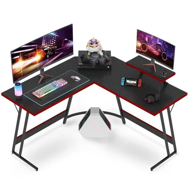 Main image of L Shaped Gaming Desk, Corner Desk with Monitor Stand, Computer PC Table for Home Office Writing Studying Working, Space-Saving, Easy Assemble(Black,51'')