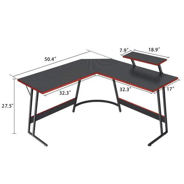 Alt view image 3 of 6 - L Shaped Gaming Desk, Corner Desk with Monitor Stand, Computer PC Table for Home Office Writing Studying Working, Space-Saving, Easy Assemble(Black,51'')