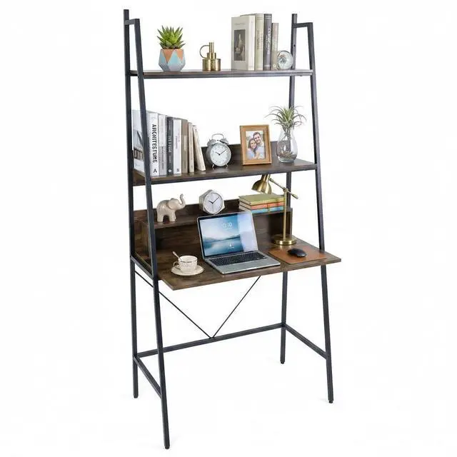Main image of 3-Tier Ladder Computer Desk, 71 Inch Modern Writing Desk with Storage Shelves, PC Laptop Workstation, Ladder Bookcase Stand Shelf with Metal Frame, Study Shelf Desk for Home Office (Brown)