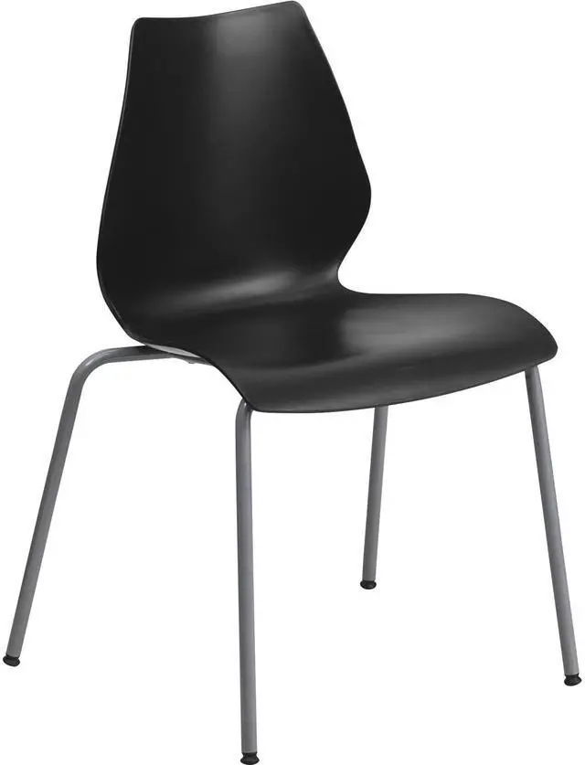 Main image of HERCULES Series 770 lb. Capacity Black Stack Chair with Lumbar Support and Silver Frame