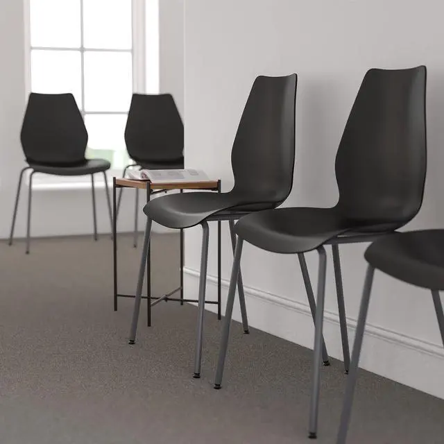 Alt view image 2 of 6 - HERCULES Series 770 lb. Capacity Black Stack Chair with Lumbar Support and Silver Frame
