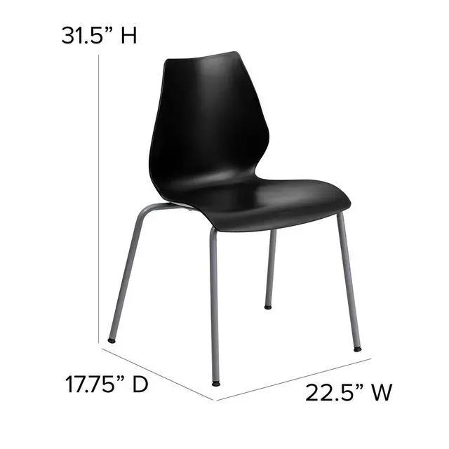 Alt view image 3 of 6 - HERCULES Series 770 lb. Capacity Black Stack Chair with Lumbar Support and Silver Frame