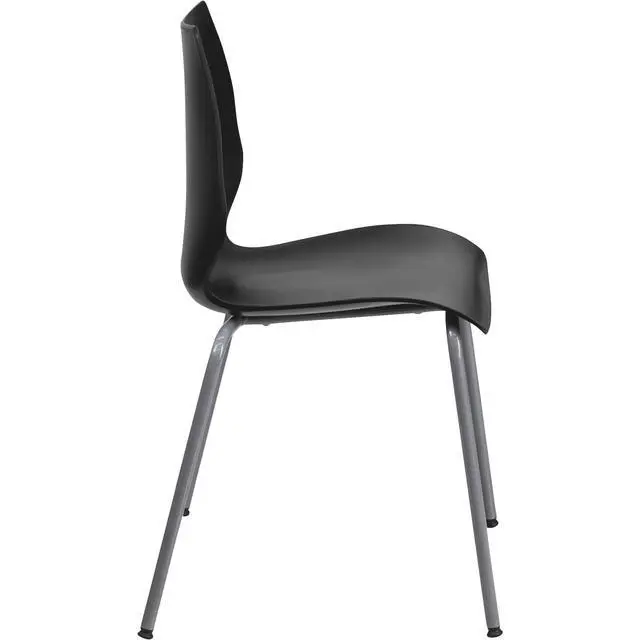 Alt view image 4 of 6 - HERCULES Series 770 lb. Capacity Black Stack Chair with Lumbar Support and Silver Frame