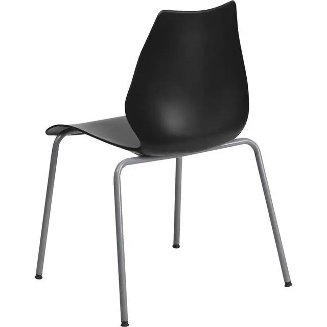 Alt view image 5 of 6 - HERCULES Series 770 lb. Capacity Black Stack Chair with Lumbar Support and Silver Frame