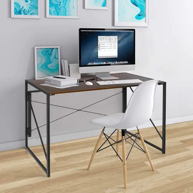 Main image of 40 inch Folding Computer Writing Desk Wood and Metal Study Desk, PC Laptop Home Office Study Table, Espresso