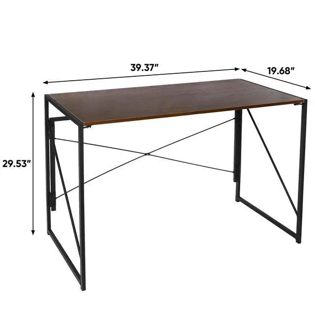 Alt view image 2 of 6 - 40 inch Folding Computer Writing Desk Wood and Metal Study Desk, PC Laptop Home Office Study Table, Espresso