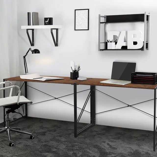 Alt view image 3 of 6 - 40 inch Folding Computer Writing Desk Wood and Metal Study Desk, PC Laptop Home Office Study Table, Espresso