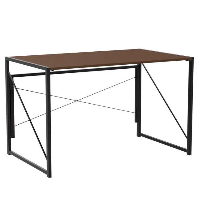 Alt view image 4 of 6 - 40 inch Folding Computer Writing Desk Wood and Metal Study Desk, PC Laptop Home Office Study Table, Espresso