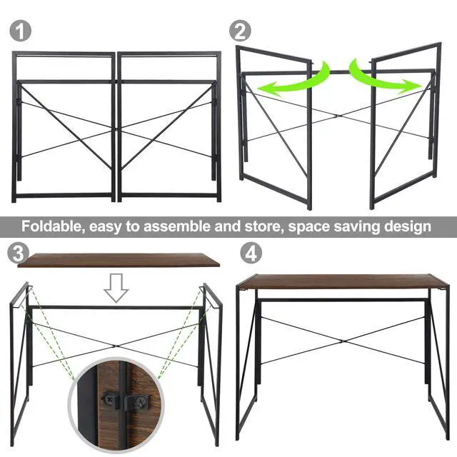 Alt view image 5 of 6 - 40 inch Folding Computer Writing Desk Wood and Metal Study Desk, PC Laptop Home Office Study Table, Espresso