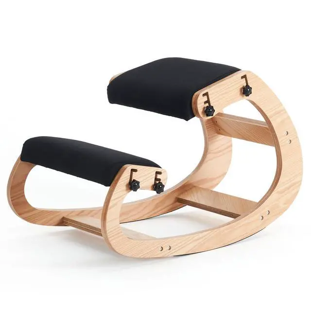 Alt view image 3 of 6 - Ergonomic Kneeling Chair,Adjustable Rocking Knee Chair for Home Office,Wooden Office Chair for Back Pain Relief, Black
