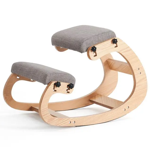 Alt view image 3 of 6 - Ergonomic Kneeling Chair,Adjustable Rocking Knee Chair for Home Office,Wooden Office Chair for Back Pain Relief, Grey