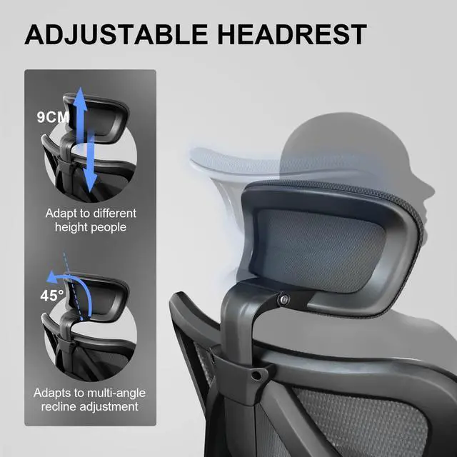 Alt view image 5 of 6 - M18 Upgraded Wheels Office Chair Ergonomic Desk Chair, Breathable Mesh Design High Back Computer Chair, Adjustable Headrest and Lumbar Support (Light Black)