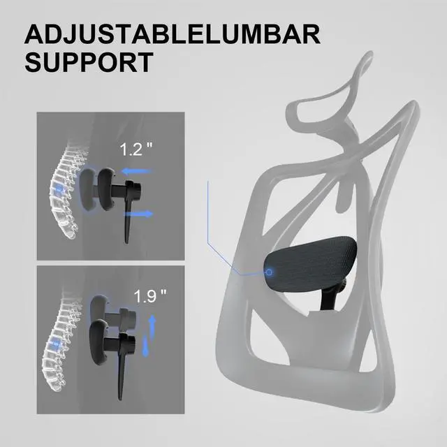 Alt view image 6 of 6 - M18 Upgraded Wheels Office Chair Ergonomic Desk Chair, Breathable Mesh Design High Back Computer Chair, Adjustable Headrest and Lumbar Support (Light Black)