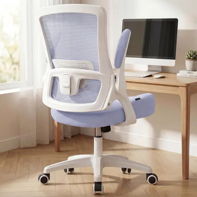 Main image of Office Desk Gaming Chair Computer High Back Mesh Seat with Rolling Wheels Ergonomic Adjustable Comfy Flip-up Armrests Lumbar Support Height for Home (Purple White Frame)