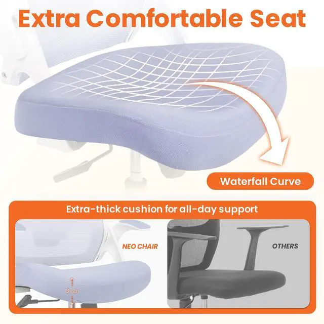 Alt view image 4 of 6 - Office Desk Gaming Chair Computer High Back Mesh Seat with Rolling Wheels Ergonomic Adjustable Comfy Flip-up Armrests Lumbar Support Height for Home (Purple White Frame)