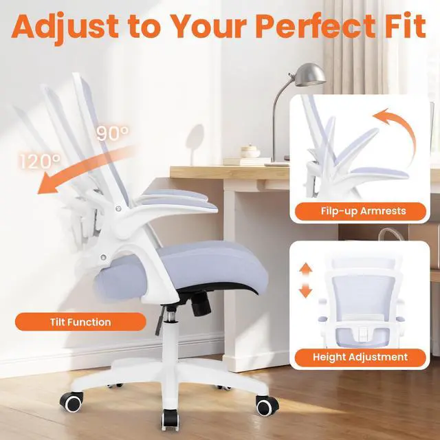 Alt view image 5 of 6 - Office Desk Gaming Chair Computer High Back Mesh Seat with Rolling Wheels Ergonomic Adjustable Comfy Flip-up Armrests Lumbar Support Height for Home (Purple White Frame)
