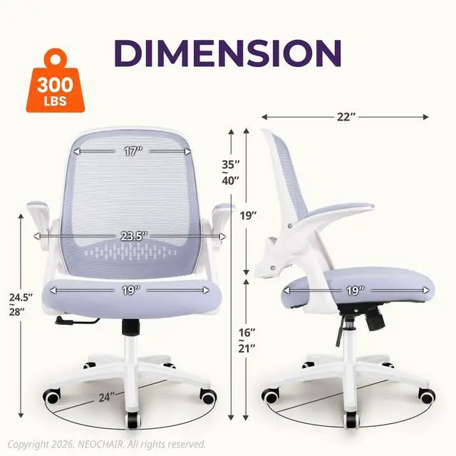 Alt view image 2 of 6 - Office Desk Gaming Ergonomic Computer Chair with Lumbar Back Support Adjustable Height Swivel Rolling Wheels Flip-up Arms Mesh Chair for Home Vanity (Purple)