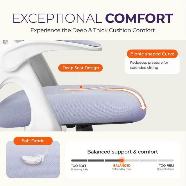 Alt view image 4 of 6 - Office Desk Gaming Ergonomic Computer Chair with Lumbar Back Support Adjustable Height Swivel Rolling Wheels Flip-up Arms Mesh Chair for Home Vanity (Purple)
