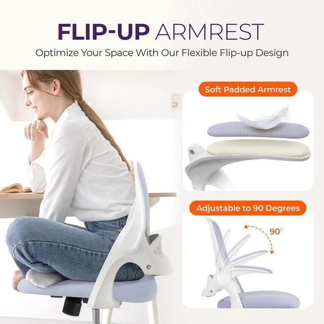 Alt view image 5 of 6 - Office Desk Gaming Ergonomic Computer Chair with Lumbar Back Support Adjustable Height Swivel Rolling Wheels Flip-up Arms Mesh Chair for Home Vanity (Purple)