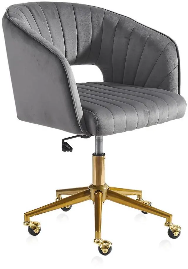 Main image of Velvet Office Desk Chair, Grey, Adjustable Swivel Wheels, Ergonomic Design for Home Office, Bedroom, Study