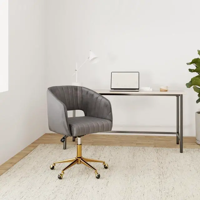 Alt view image 2 of 6 - Velvet Office Desk Chair, Grey, Adjustable Swivel Wheels, Ergonomic Design for Home Office, Bedroom, Study