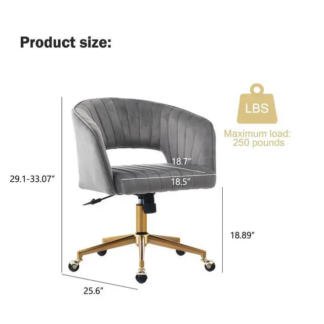 Alt view image 3 of 6 - Velvet Office Desk Chair, Grey, Adjustable Swivel Wheels, Ergonomic Design for Home Office, Bedroom, Study