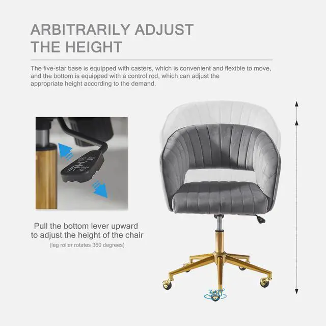 Alt view image 5 of 6 - Velvet Office Desk Chair, Grey, Adjustable Swivel Wheels, Ergonomic Design for Home Office, Bedroom, Study