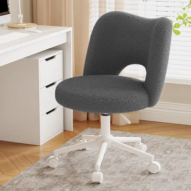 Main image of Vanity Chair with Wheels,Armless Desk Chair with Open Back, Height Adjustable for Make-up Room,Bedroom,Dorm,Grey