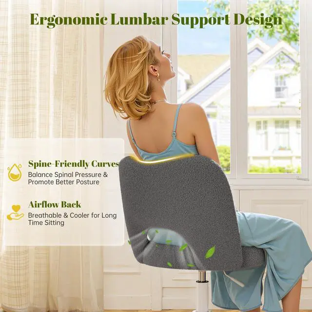 Alt view image 5 of 6 - Vanity Chair with Wheels,Armless Desk Chair with Open Back, Height Adjustable for Make-up Room,Bedroom,Dorm,Grey