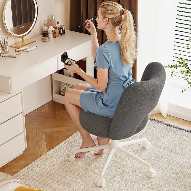 Alt view image 6 of 6 - Vanity Chair with Wheels,Armless Desk Chair with Open Back, Height Adjustable for Make-up Room,Bedroom,Dorm,Grey