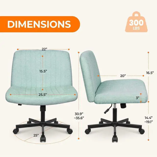 Alt view image 2 of 6 - Criss Cross Chair with Wheels Home Office Cross Legged Armless Chairs Ergonomic Adjustable Computer Desk Task Wide Seat for Bedroom Vanity Comfy Swivel (Mint)