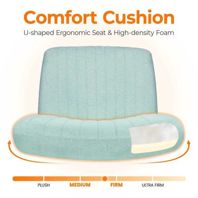 Alt view image 3 of 6 - Criss Cross Chair with Wheels Home Office Cross Legged Armless Chairs Ergonomic Adjustable Computer Desk Task Wide Seat for Bedroom Vanity Comfy Swivel (Mint)