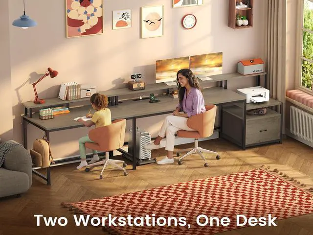 Alt view image 6 of 6 - 66" L Shaped Desk with Power Outlet, Reversible Home Office Computer Desk with File Drawer & Monitor Shelf, Storage Shelves, LED Lights for Corner Small Spaces, Walnut