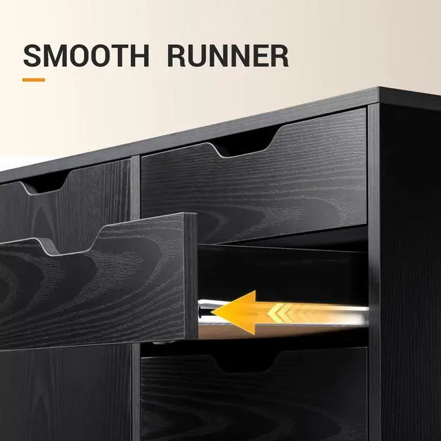 Alt view image 6 of 6 - Mobile File Cabinet, 5-Drawer Wood Storage Chest with Door, Printer Stand for Home Office, Black