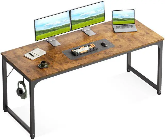Main image of 63 Inch Computer Desk for Home Office, Study Writing Table for Small Spaces, Simple Modern Desk with Headphone Hooks, Rustic Brown