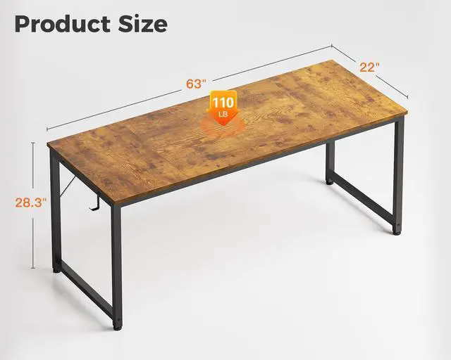 Alt view image 3 of 6 - 63 Inch Computer Desk for Home Office, Study Writing Table for Small Spaces, Simple Modern Desk with Headphone Hooks, Rustic Brown