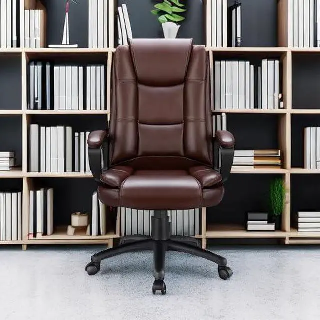Alt view image 2 of 6 - Leather Office Desk Chair,Ergonomic Office Chair with Lumbar Support,Computer Chair,Executive Leather Chair with Padded Flip-up Arm,Adjustable Armrests, Black,275LBS