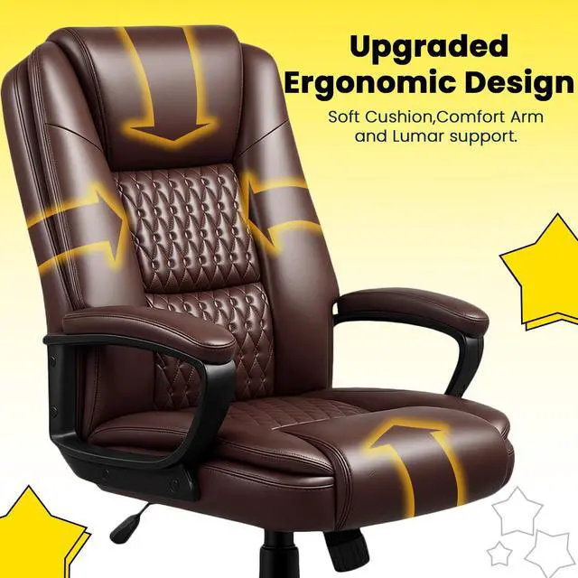 Alt view image 6 of 6 - Leather Office Desk Chair,Ergonomic Office Chair with Lumbar Support,Computer Chair,Executive Leather Chair with Padded Flip-up Arm,Adjustable Armrests, Black,275LBS