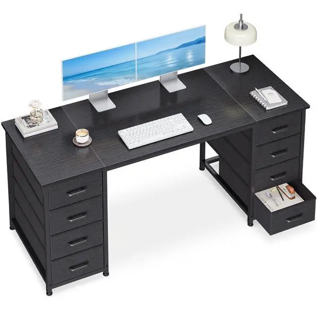 Main image of 55 Inches Computer Desk with 8 Fabric Drawers, Modern Office Desk with Large Storage for Home Office, Study, Black