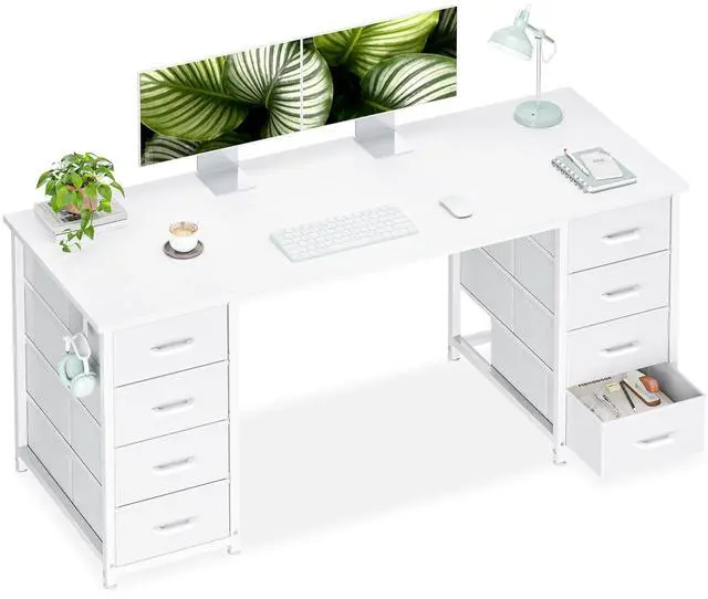 Main image of 55 Inches Computer Desk with 8 Fabric Drawers, Modern Office Desk with Large Storage for Home Office, Study, White