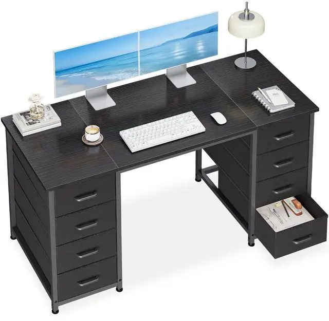 Main image of 48 Inches Computer Desk with 8 Fabric Drawers, Modern Office Desk with Large Storage for Home Office, Study, Black