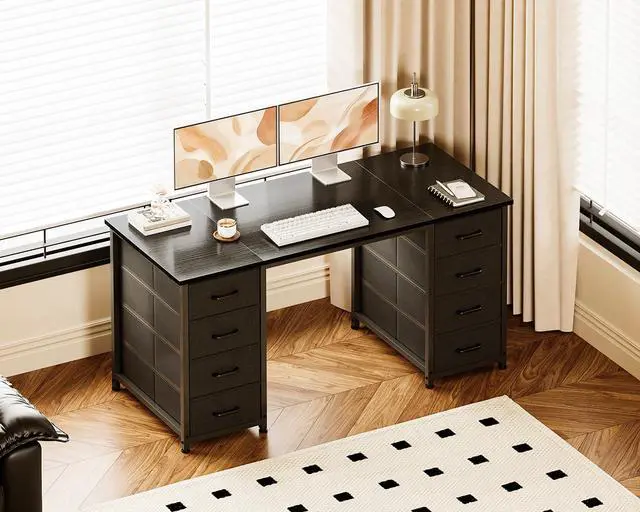 Alt view image 2 of 5 - 48 Inches Computer Desk with 8 Fabric Drawers, Modern Office Desk with Large Storage for Home Office, Study, Black