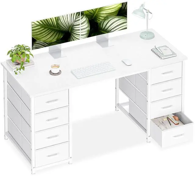 Main image of 48 Inches Computer Desk with 8 Fabric Drawers, Modern Office Desk with Large Storage for Home Office, Study, White