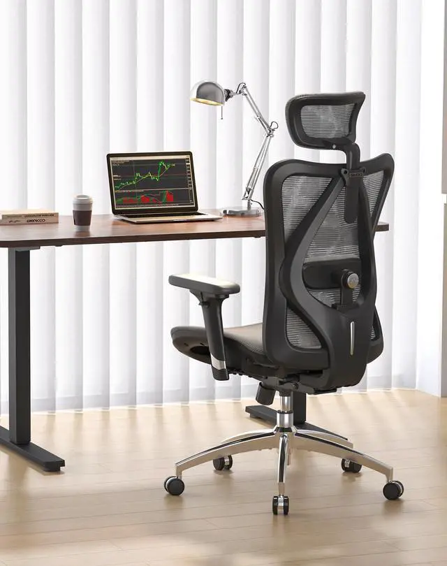 Alt view image 2 of 6 - M57 Ergonomic Mesh Office Chair, High Back Home Desk Chair with 3D Armrests, Lumbar Support and Adjustable Headrest, Comfortable Computer Chair, Big & Tall Office Chair Hold 330 LBS-Grey